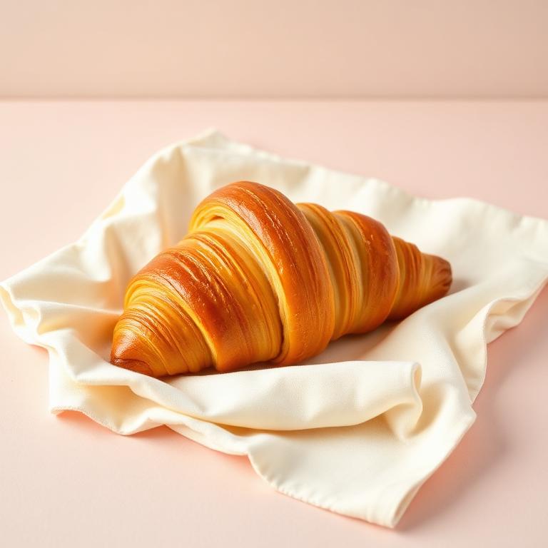 Freshly baked butter croissants resting on linen